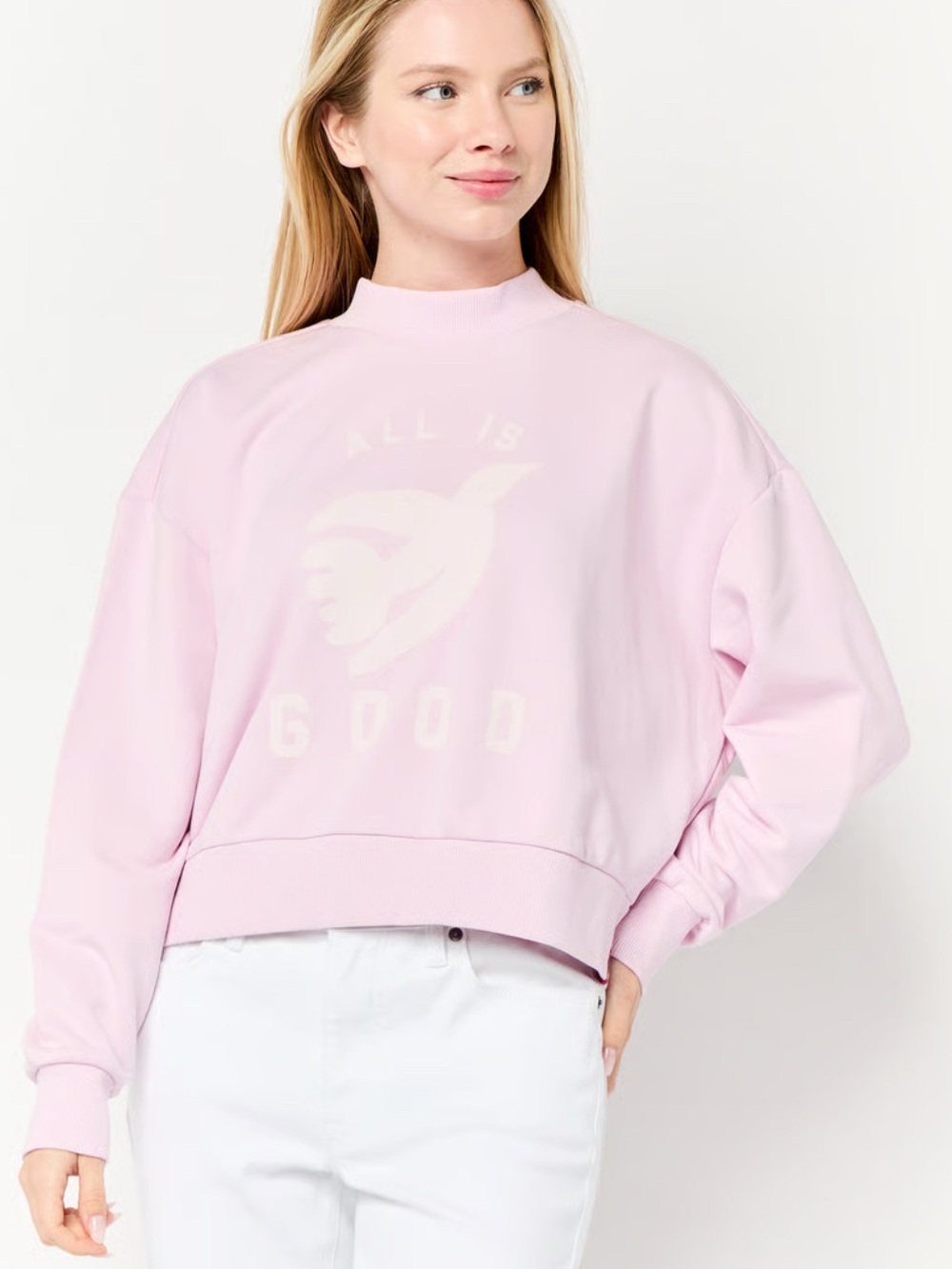 Scotch & Soda High Neck Graphic Print Long Sleeves Sweatshirt Light pink medium